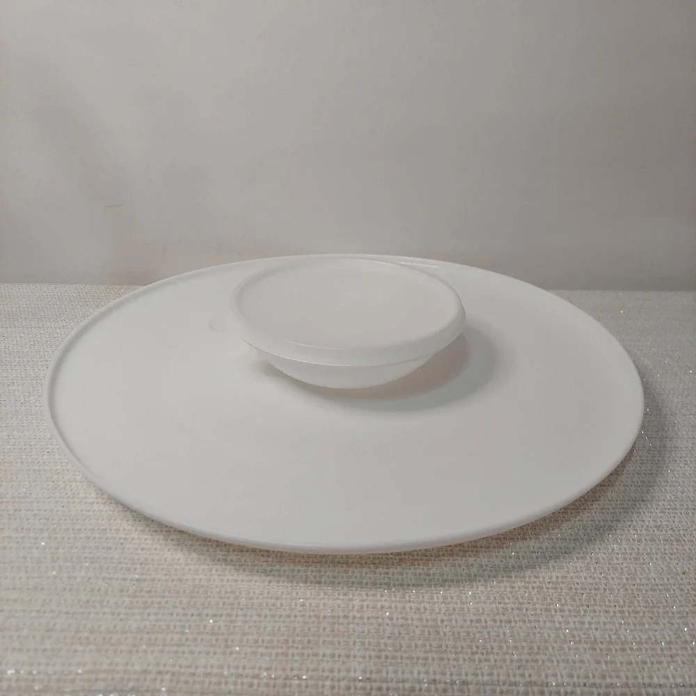 Vintage Tupperware Dip-N-Serve 1954‎ White Serving Tray Platter with Bowl, Lid